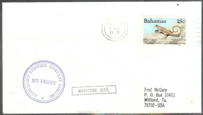 1987 Paquebot cover, Bahamas lizard stamp used in Cleveland, United Kingdom