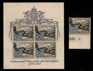 Vatican Scott 155-155a MNH** Souvenir sheet and single stamp centenary fresh