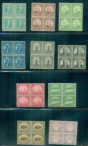 US #692-701, 11¢ to 50¢ complete set of 10 in Blocks of 4 (2NH/2H) VF Scott $444