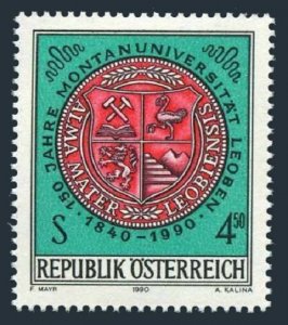 Austria 1519 two stamps, MNH. Michel 2007. Mining University, Leoben, 1990. Seal