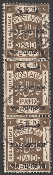 PALESTINE British Military Occupation 1920 Sc 15a  1m Used  VF, Strip of three