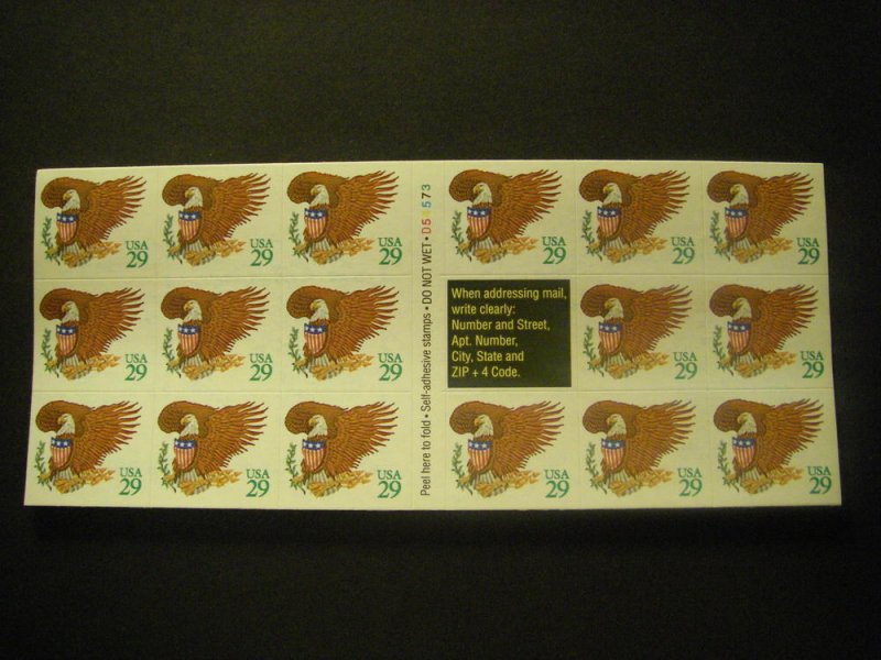 Scott 2596a, 29c Green Eagle, Pane of 17, #D54573, MNH Booklet Beauty