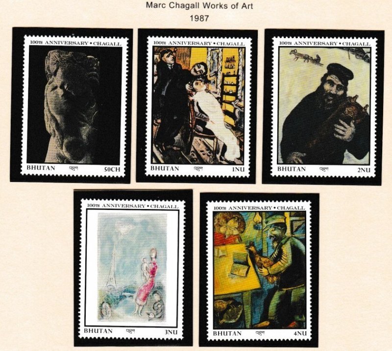 Bhutan # 607-618, Marc Chagall Paintings, Mint NH, 1/2 Cat..