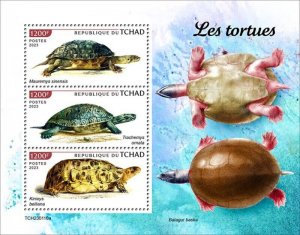 Chad - 2023 Turtles, Bell's Hinge-back Tortoise - 3 Stamp Sheet - TCH230110a