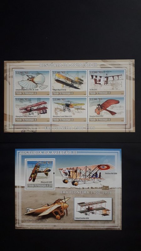 Airplanes - History of Aviation 2 - Mozambique 2009 - Complete SS + Bl ** MNH