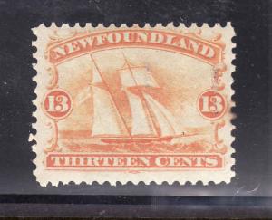 Newfoundland-Sc#30-unused NH-13c orange ship-2 perfs toned-right side centre-S/H