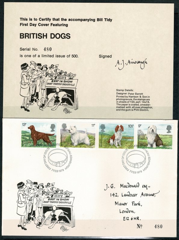 GREAT BRITAIN 1979 QE II F.D.C. DOGS SG1075-1078 By BILL TIDY LIMITED to 500