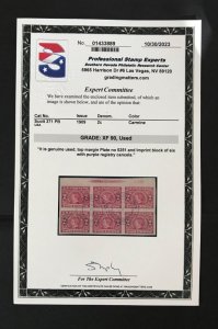 US #371 Used XF TOP Plate Block of 6, #5251. PSE 90 . Registry Cancels. 14216