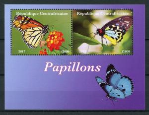 Central African Rep 2017 CTO Butterflies 2v M/S II Butterfly Insects Stamps