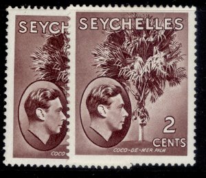 SEYCHELLES GVI SG135 + 135a, 2c PAPER VARIETIES, M MINT.