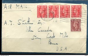 Great Britain 1951 Cover to USA strip of 4 11487