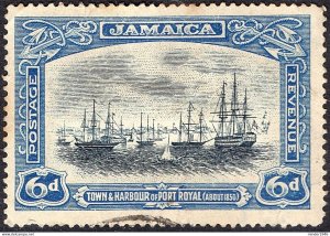 JAMAICA 1922 KGV 6d Black & Blue, Town & Harbour of Port Royal SG101 FU