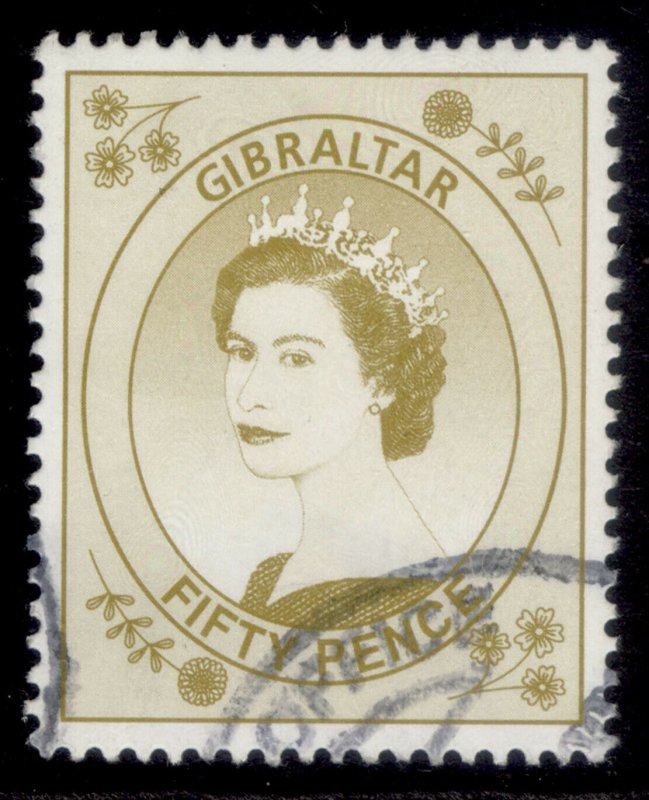 GIBRALTAR QEII SG868, 1999 50p bistre, FINE USED.