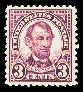 Scott 555 1923 3c Lincoln Perforated 11 Flat Plate Issue Mint VF OG LH Cat $13