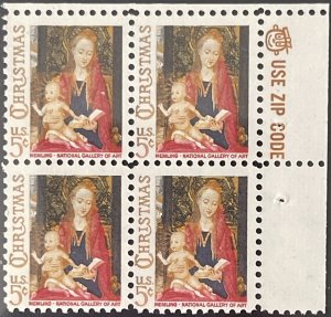 Scott #1321 1966 5¢ Christmas Madonna and Child MNH OG ZIP block of 4