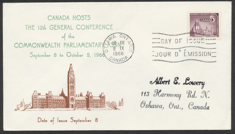 1966 #450 CPA Conference FDC Personal Cachet Green Text Ottawa