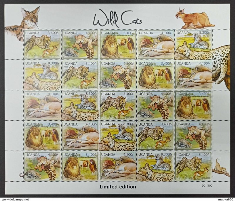 2012 Uganda Wild Cats Lions Leopards Fauna #2805-09 ! Unique Big Sh ** Qw77