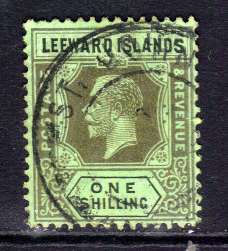 Leeward Islands 1921 - 32 KGV 1/-d Emerald & Black used SG 73 ( C98 )