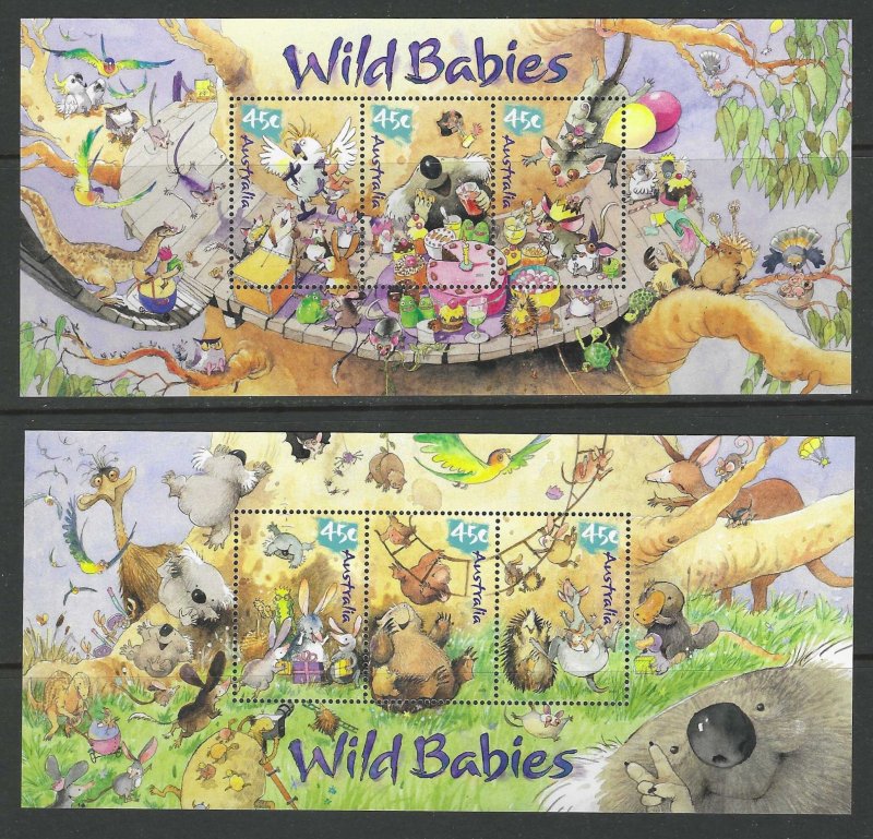 AUSTRALIA 2001 WILD BABIES Souvenir Sheet Set Sc 2008b,2011b MNH