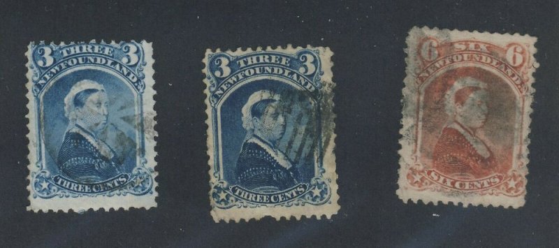 3x Newfoundland Used Stamps; #34-3c F #34-3c F #35-6c F Guide Value = $110.00