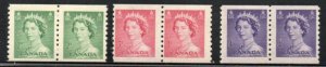 Canada Sc 331-333 1953 1st QE II coil pairs stamp set mint NH