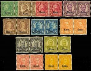 658-68, Mint F-VF+ OG NH COMPLETE SET OF KANSAS PAIRS - Cat $943.50