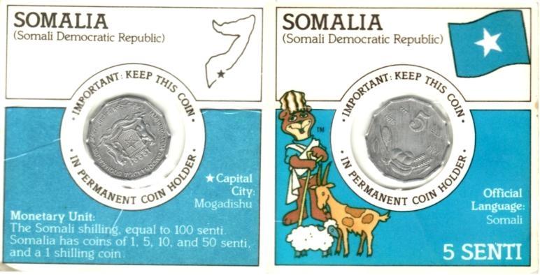 Somalia 1976 5 senti from Post Super Sugar Crisp cereal box