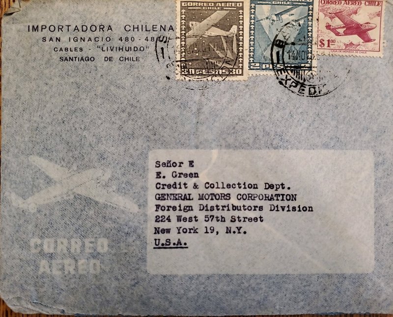 J) 1961 CHILE, AIRPLANE, MULTIPLE STAMPS, AIRMAIL, CIRCULATED COVER, FROM ANTOFA