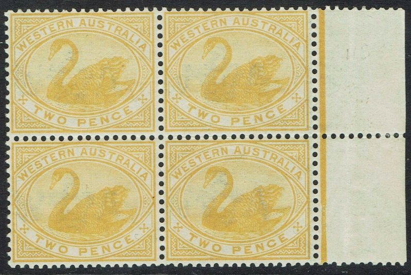 WESTERN AUSTRALIA 1898 SWAN 2D MNH ** BLOCK WMK W CROWN A  