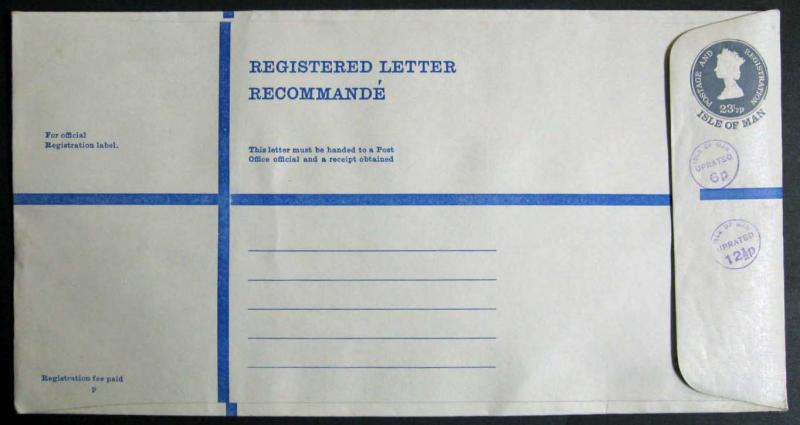 Isle of Man Registered Letter Lot of 3 Uprated; Unused