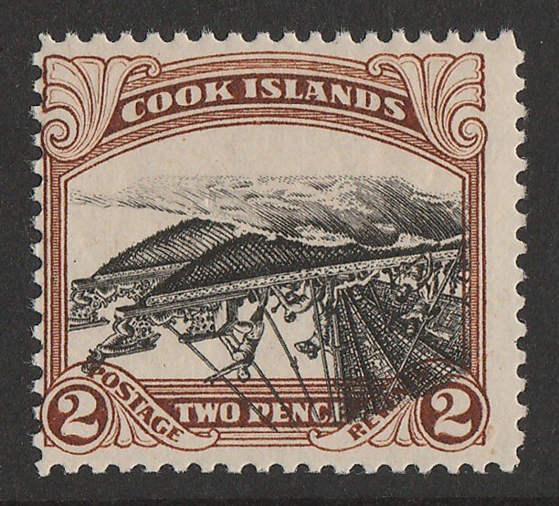 COOK ISLANDS 1932 double, Maori Canoe 2d, error CENTRE INVERTED. MNH **. RARE!