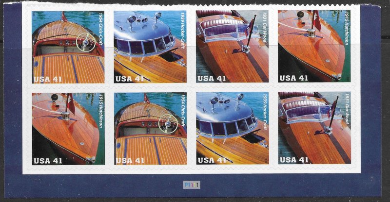 US #4160-63 PB of 8 Vintage Mahogany Speedboats.  Nice.