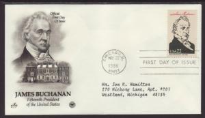 US James Buchanan 1986 PCS Typed FDC BIN