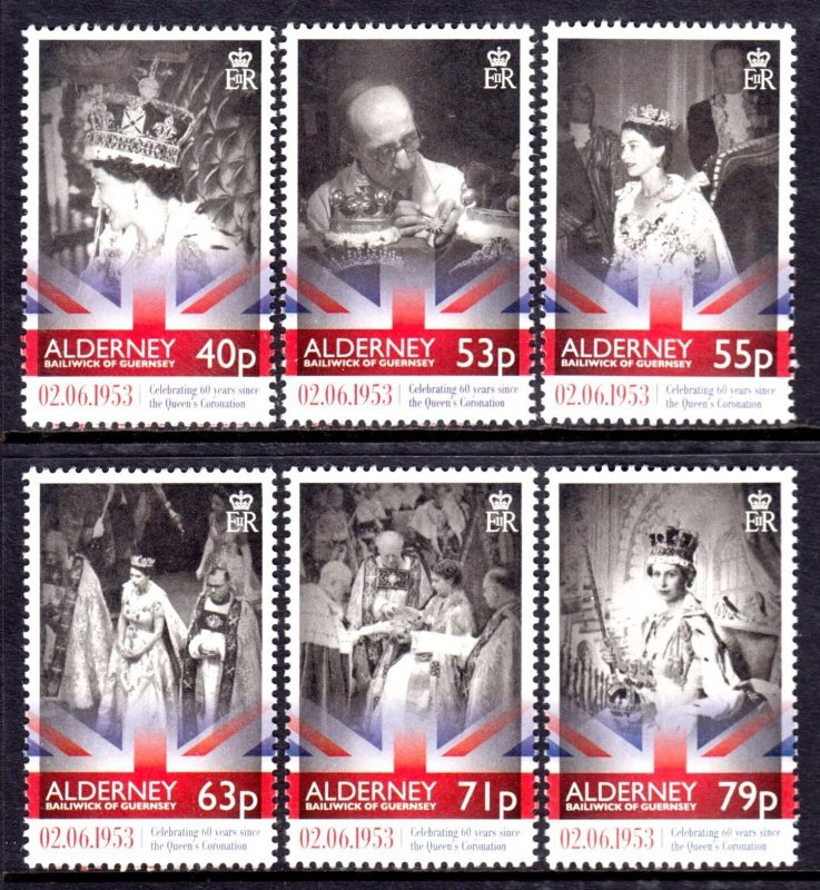 Alderney 2013 QEII Coronation Anniversary Complete Mint MNH Set SC 465-470