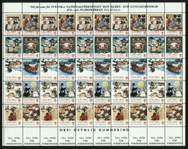 Sweden. Christmas Seal 1986/87. MNH Full Sheet Unfolded. Christmas Tricks 