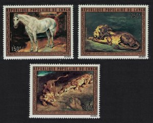 Congo Horse Lions Paintings by Delacroix 3v 1973 MNH SG#362-364