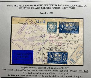 1939 Dublin Ireland First Flight Cover FFC To New York USA Trans-Atlantic