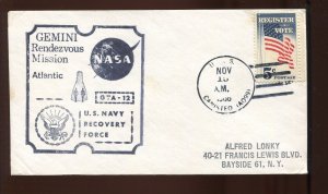 GEMINI 12 USS CANISTEO RECOVERY SHIP NOV 15 1966 HANDSTAMP CCL COVER GT166