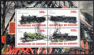 Burundi 2010 used Sheet of 4 Trains Cinderella