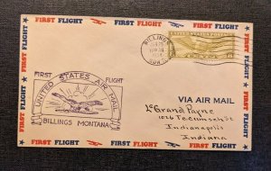 1934 Billings Montana First Flight Cover to Indianapolis Indiana