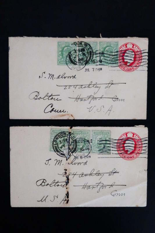 Great Britain Lot of 2 Early Covers with 3 Stamps Affixed