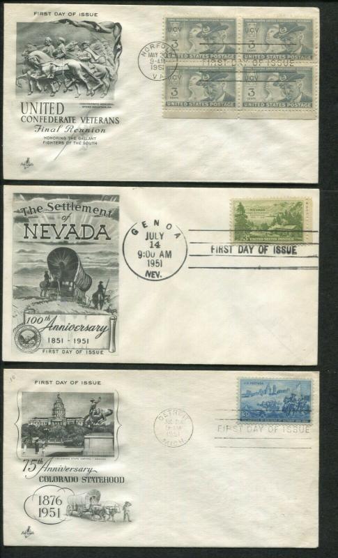 1951 United States Commemoratives First Day Cover Set of 6 - Stamps #998-1003