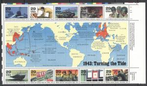 US 1993 #2765 1943 Turning The Tide Sheet Spots Back MNH