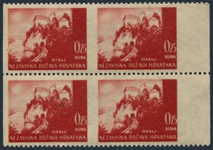 Croatia 30 imperf vertical block/4,MNH.Michel 67. Ozalj Castle,1941.