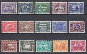 Iceland Sc 152-166 MLH. 1930 Parliament, fresh, LH, VF. A premium quality set.