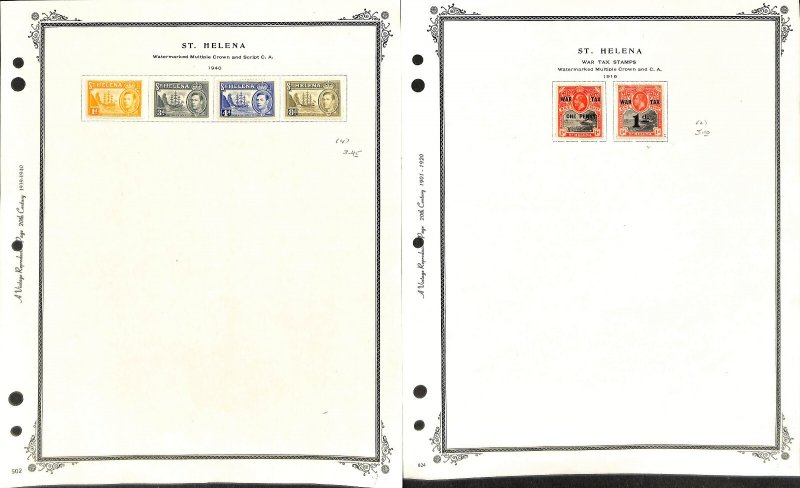 St. Helena Stamp Collection on 9 Scott Vintage Pages 1856-1940 (BE)