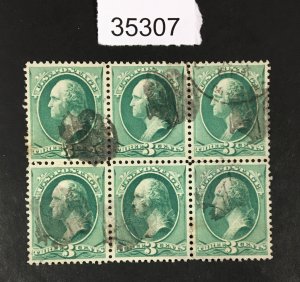 US STAMPS # 207 BLOCK OF 6 USED XF LOT #35307