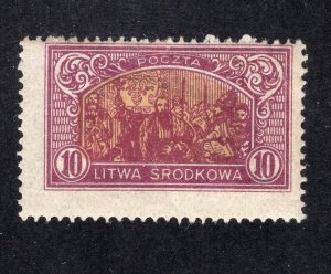 Central Lithuania 1921 10m red violet & buff Union Scott 41 Perf 13.5 Variety MH