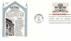 USA 1980 FDC Sc 1840 Gothic Architecture Aristocrat Cachet Pennsylvania Academy