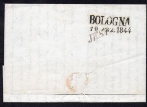 ITALY Stampless 1844 Cover ANCONA to BOLOGNA with Contents